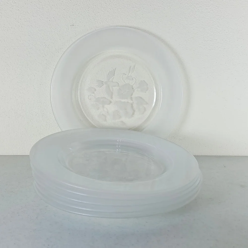 Set Of 6 Vintage Avon hummingbird 24 % LEAD CRYSTAL LUNCHEON PLATE 8